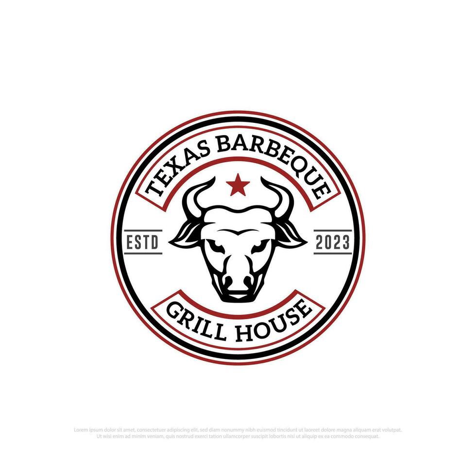 Texas Barbeque Grill house logo design vector, retro grill house and bar icon vector illustrations emblem template