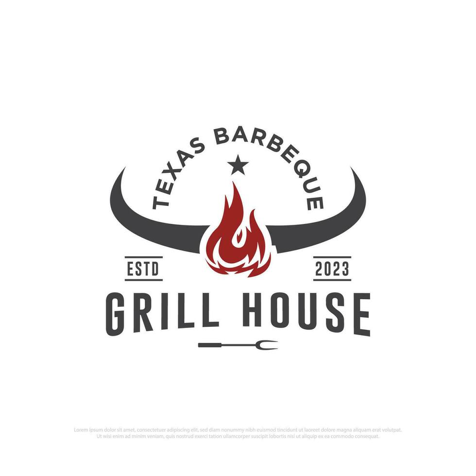 Texas Grill house logo design vector, retro grill house and bar icon vector illustrations emblem template
