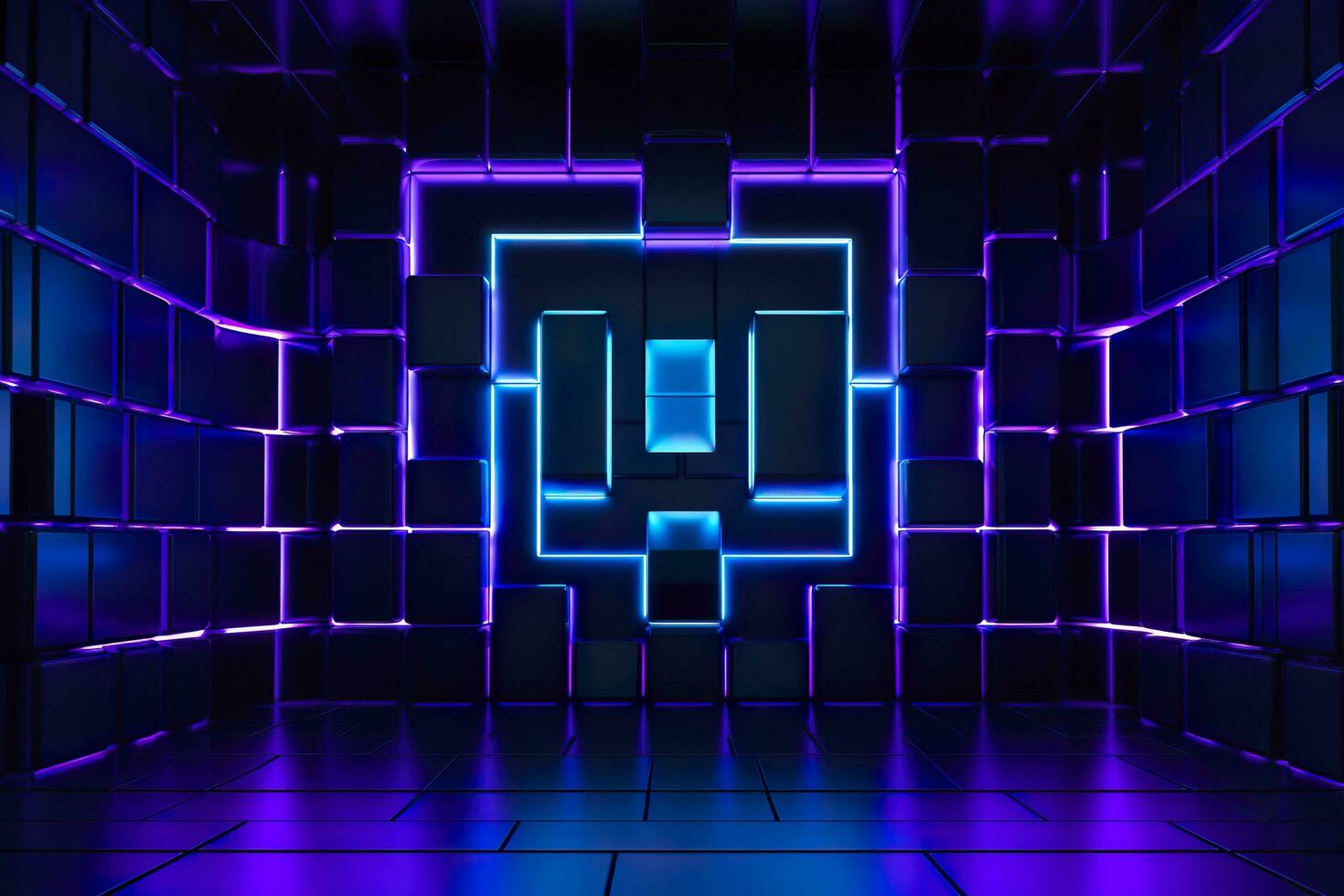 blue and purple lighted panels on a wall. generative AI photo