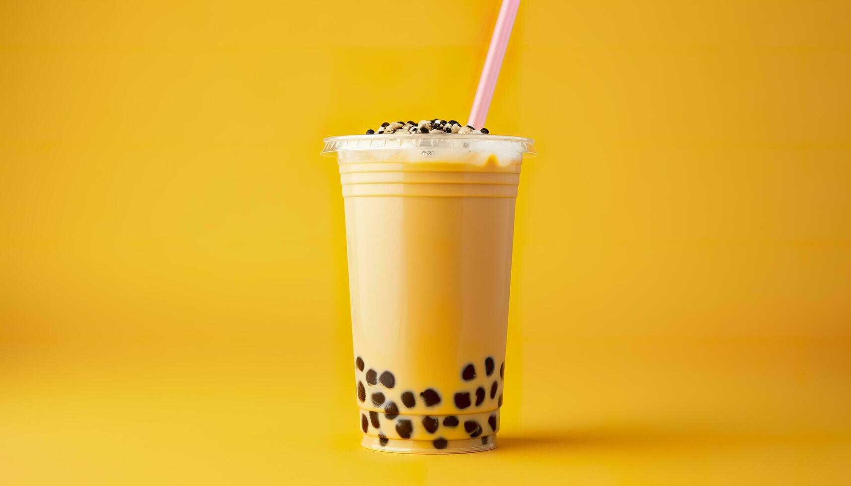 A bubble tea in a plastic cup. Generative AI photo