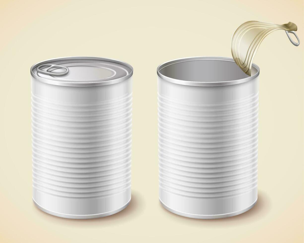 Blank white tin mockup in 3d illustration vector