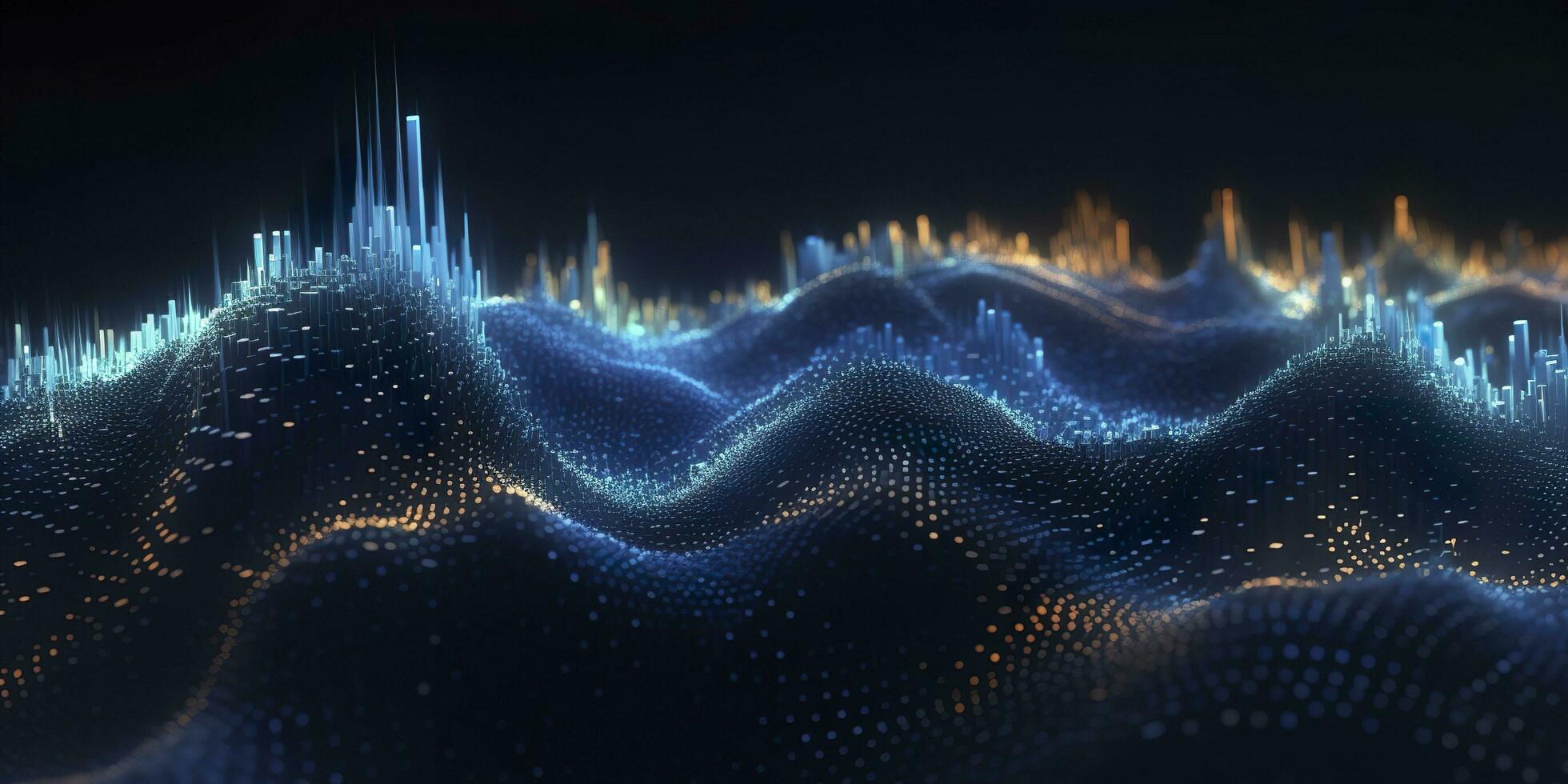 Data technology futuristic illustration. Blue wave pattern on a dark background. Generative AI photo