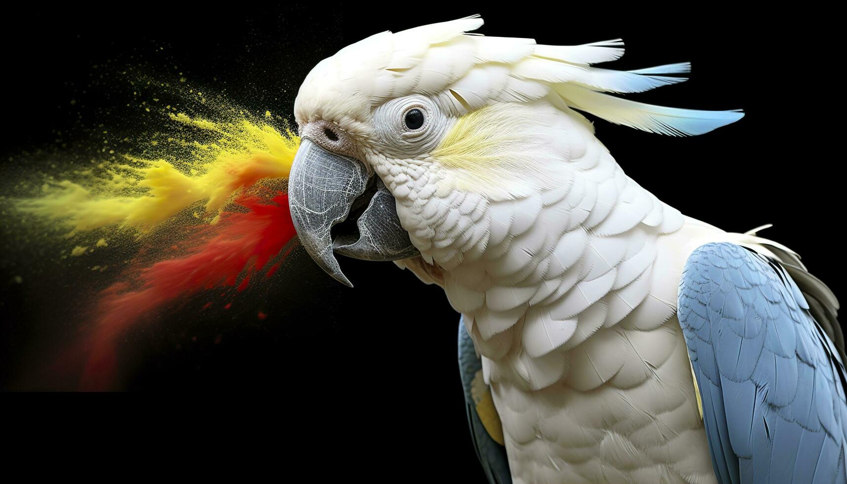 Digital photo manipulation of a white parrot. Generative AI
