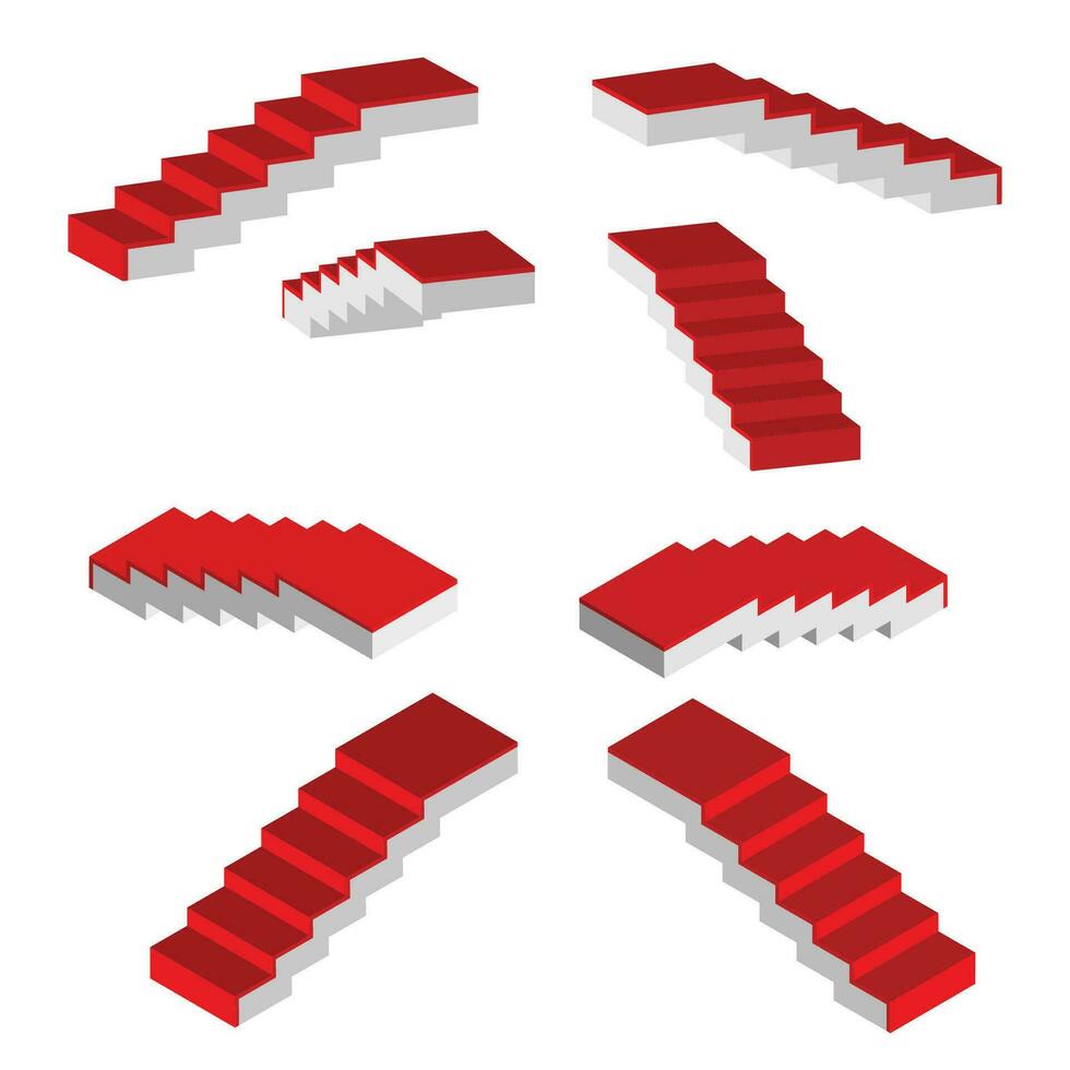 3D Ladder Vector Illustration in Red Color, Various Directions 3D Ladder