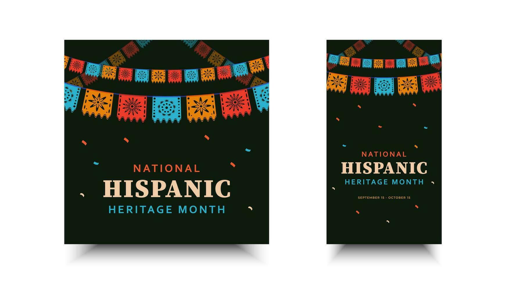 Hispanic heritage month. Abstract flag ornament social media design, retro style with text, geometry vector
