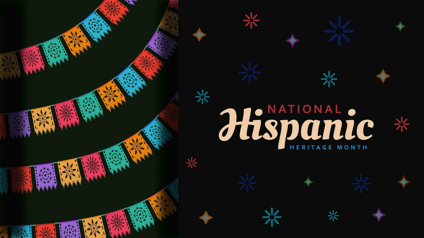 Hispanic heritage month. Abstract flag ornament background design, retro style with text, geometry vector