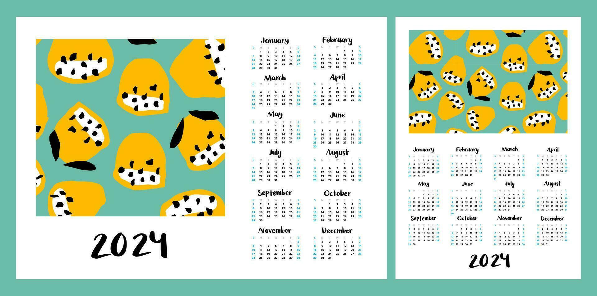 Calendar layout for 2024. Abstract illustration of exotic fruits or  flowers. Vertical and horizontal layouts for A4, A5 printing 27831163  Vector Art at Vecteezy