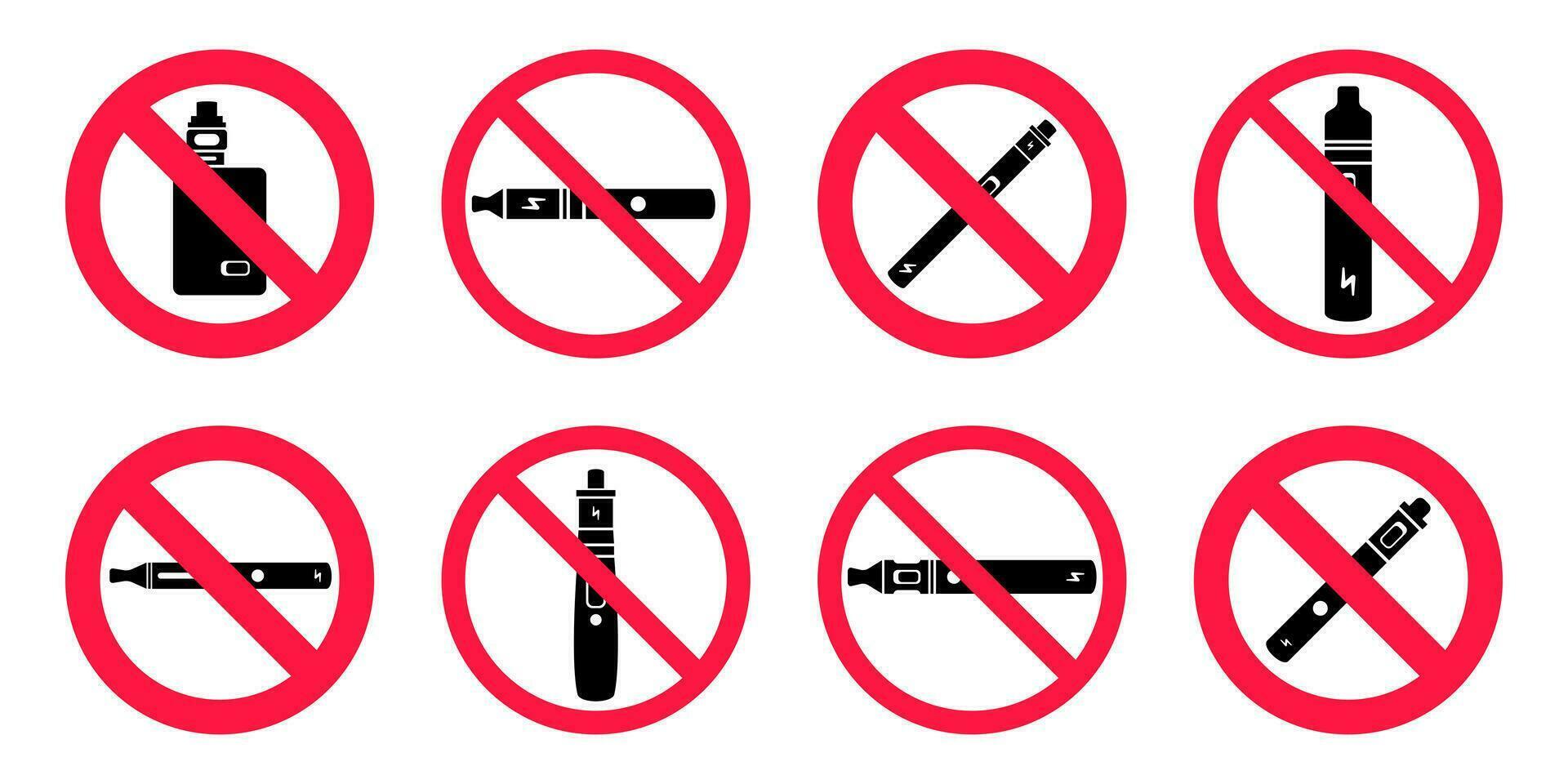 No vaping sign. Red forbidden circle sign icon isolated on white background vector illustration set.
