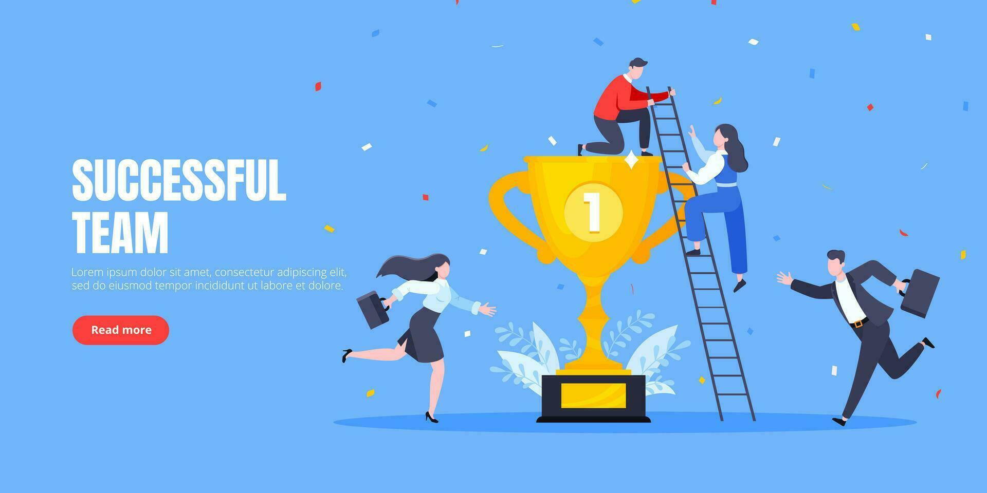 Happy business employee team winners award ceremony flat style design vector illustration.