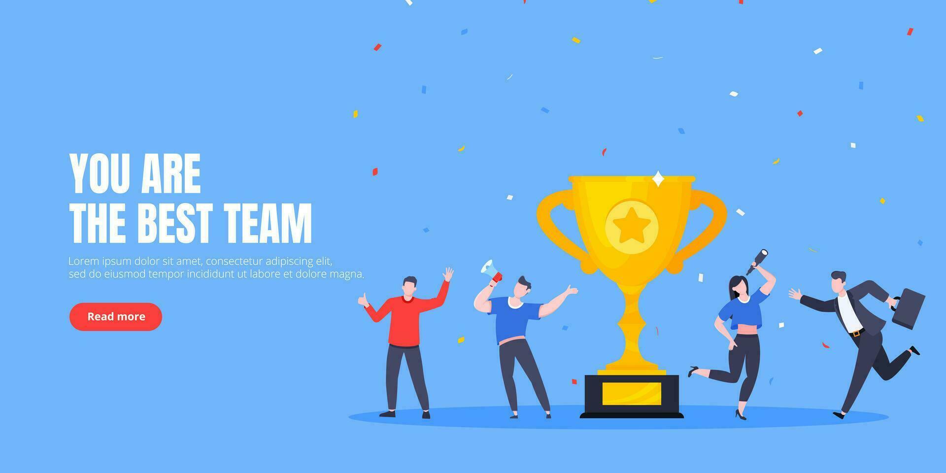 Happy business employee team winners award ceremony flat style design vector illustration.