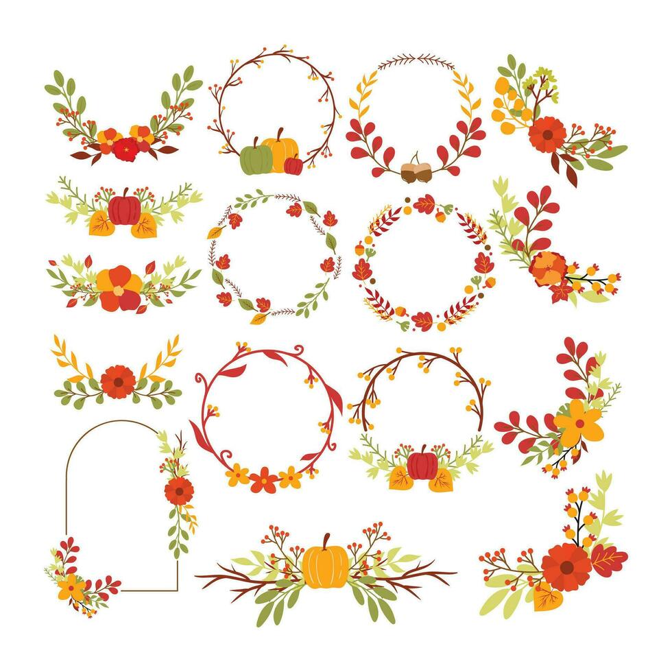 Autumn Fall Floral Frame Decoration Design For Invitations, Cards, Monograms, etc. vector