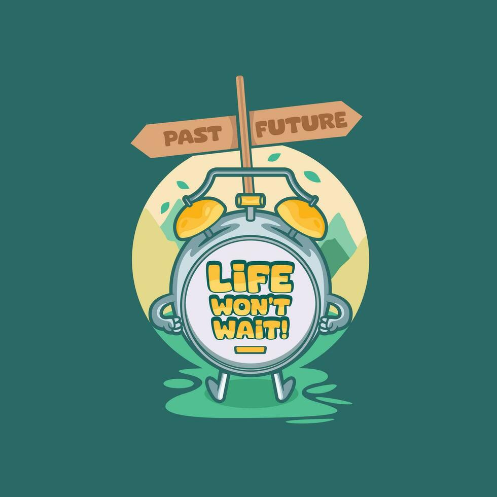 Clock near a past and future sign vector illustration. Development, growth, progress design concept.