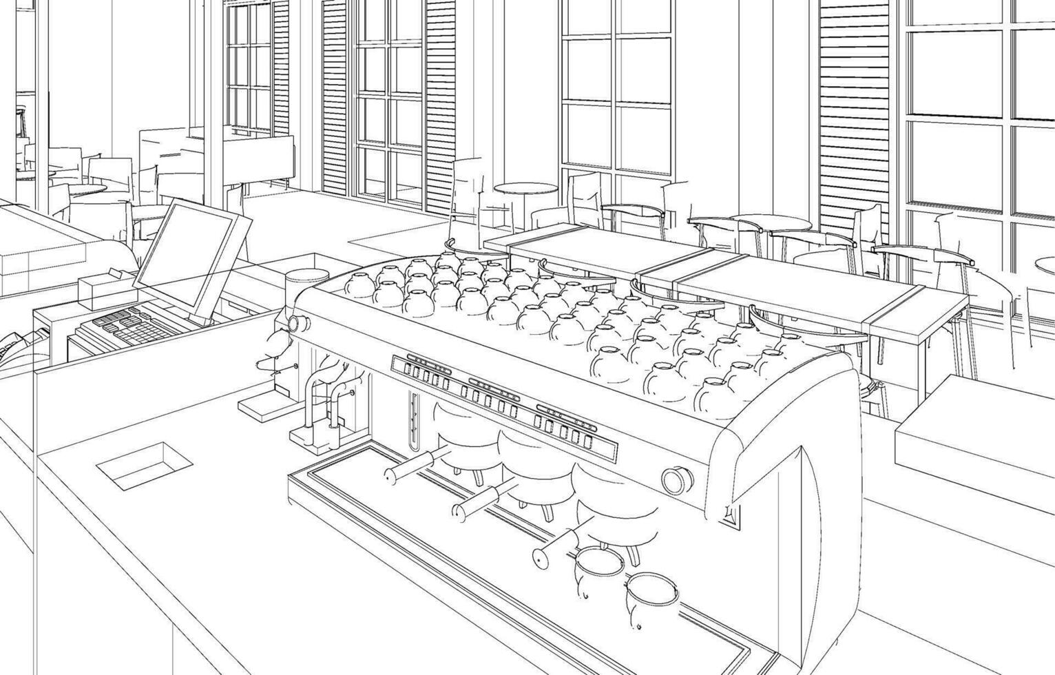 3D illustration of cafe and residential project vector