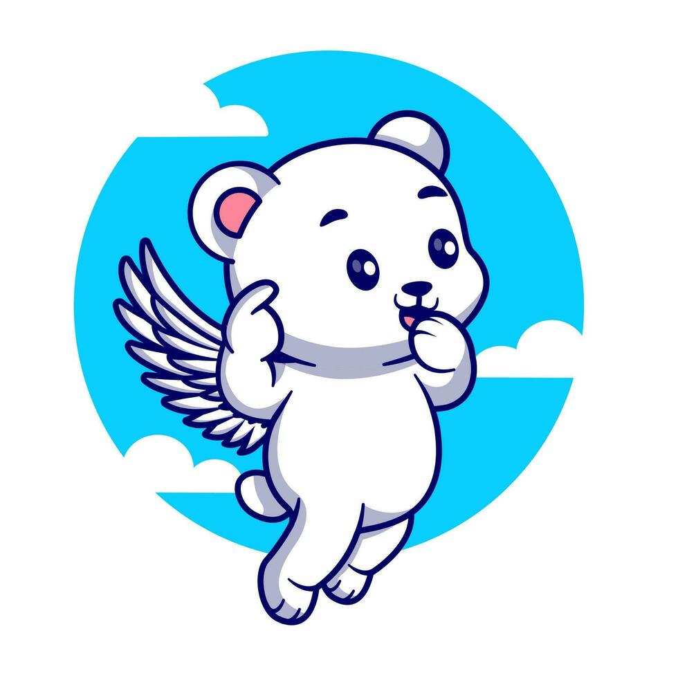 Cute angel polar bear flying cartoon vector icon illustration