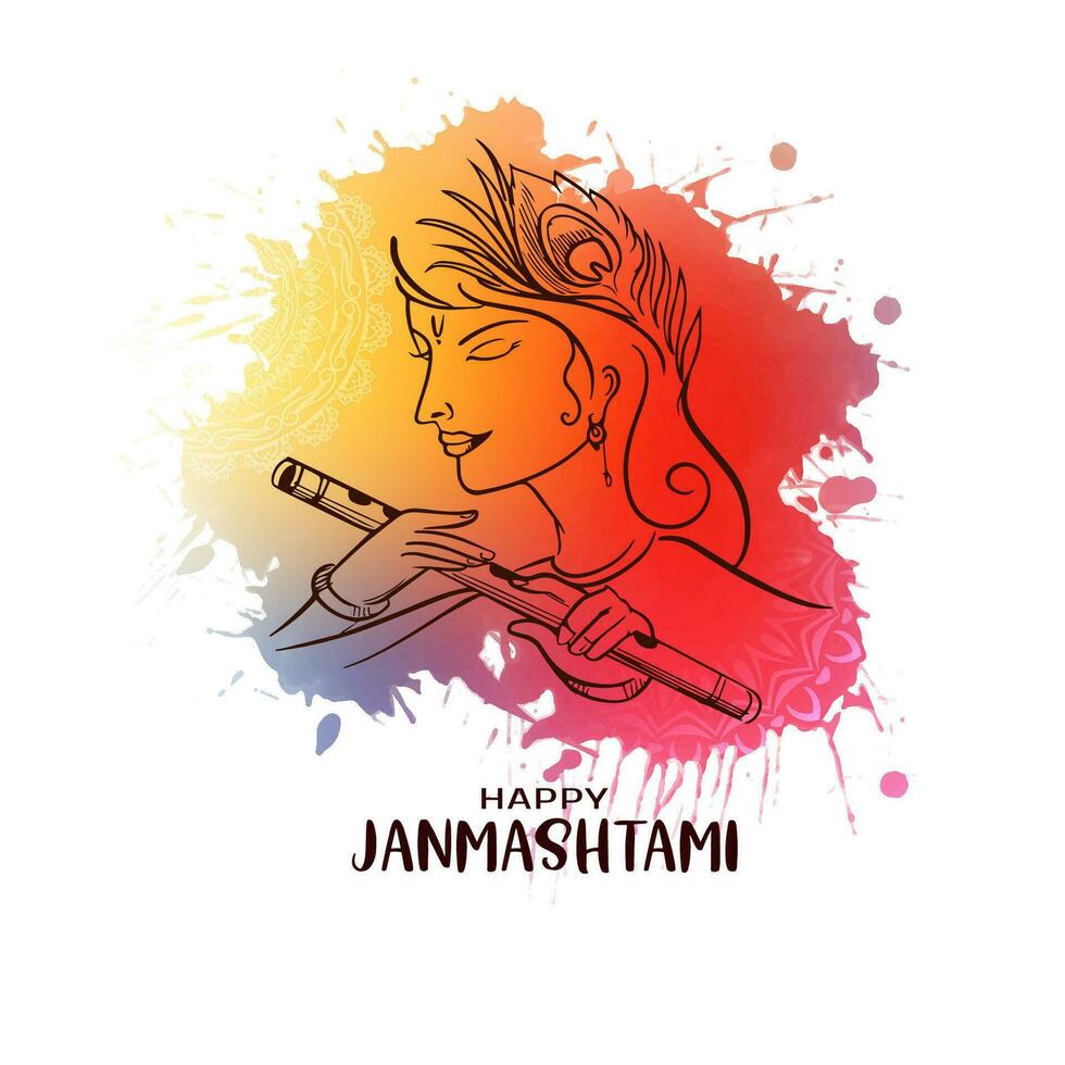 elegante contento janmashtami hindú festival celebracion tarjeta vector