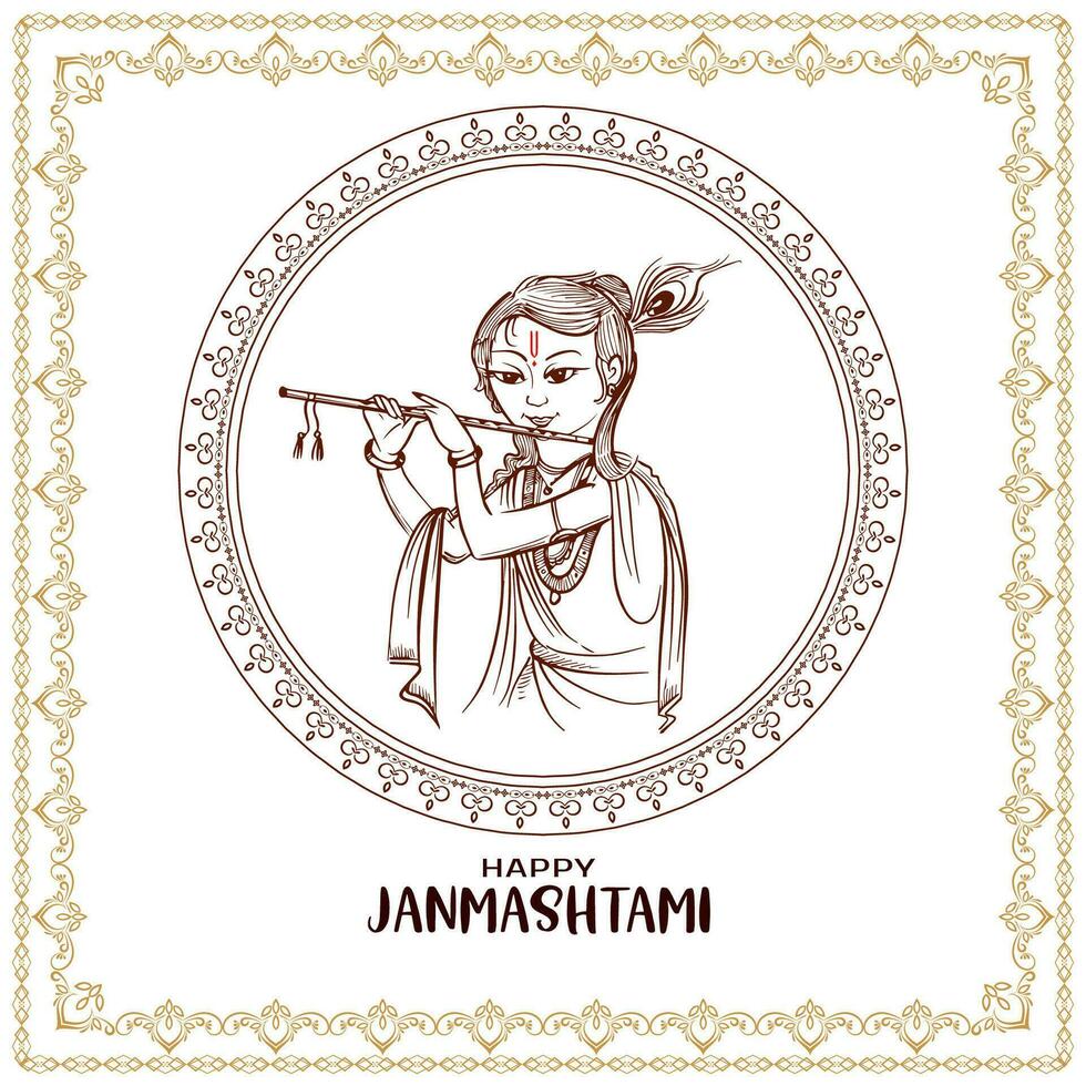 contento janmashtami festival tarjeta con línea Arte señor Krishna diseño vector