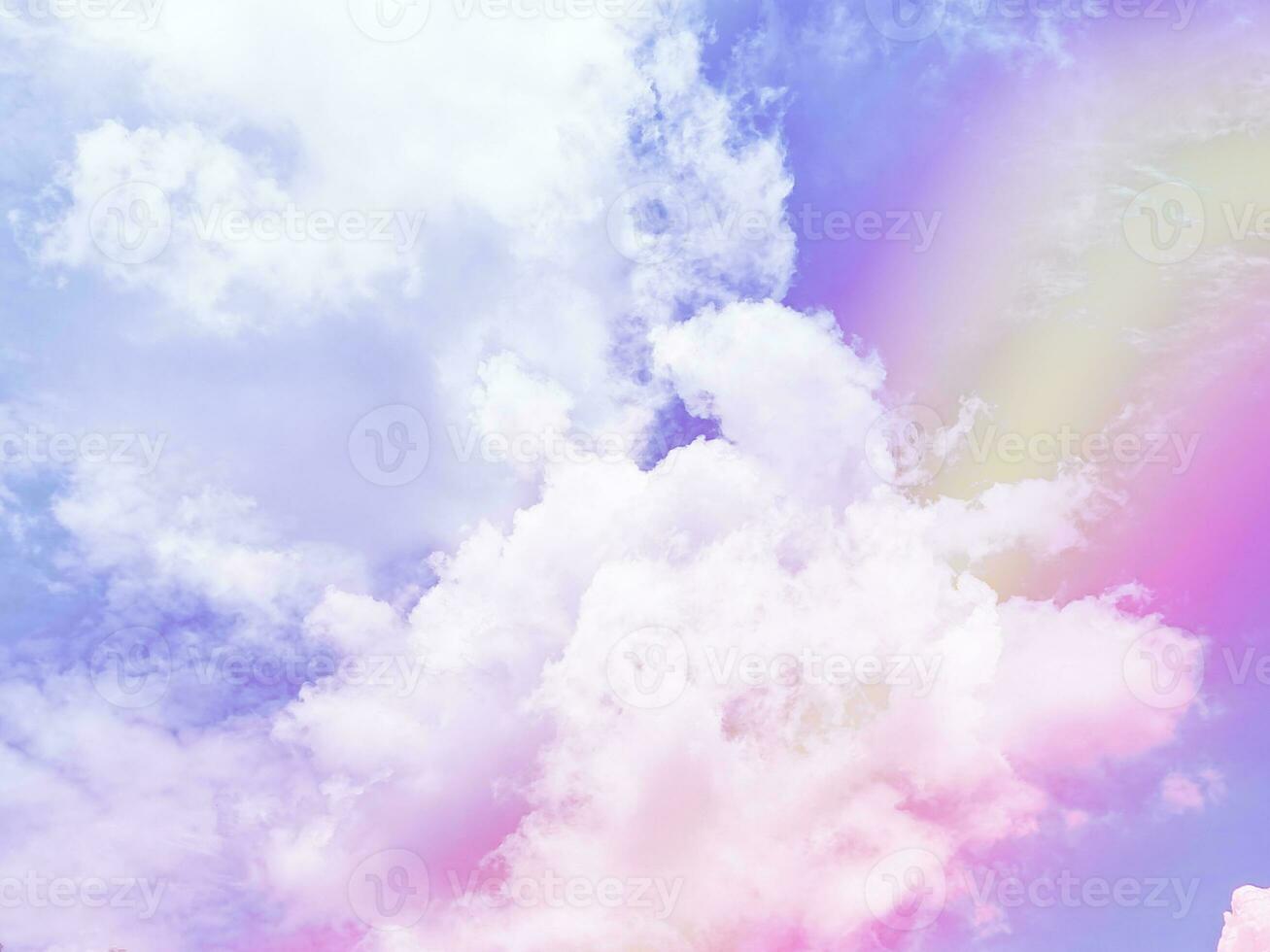 beauty sweet pastel violet yellow  colorful with fluffy clouds on sky. multi color rainbow image. abstract fantasy growing light photo