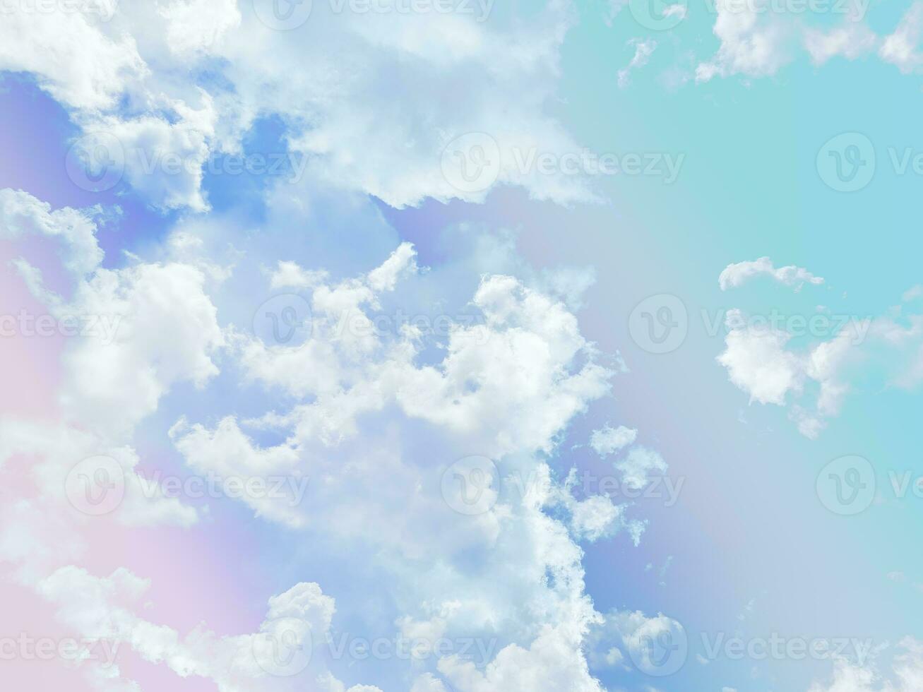 beauty sweet pastel white blue colorful with fluffy clouds on sky. multi color rainbow image. abstract fantasy growing light photo