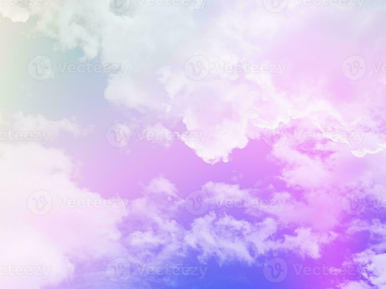 beauty sweet pastel soft blue and purple with fluffy clouds on sky. multi color rainbow image. abstract fantasy growing light photo