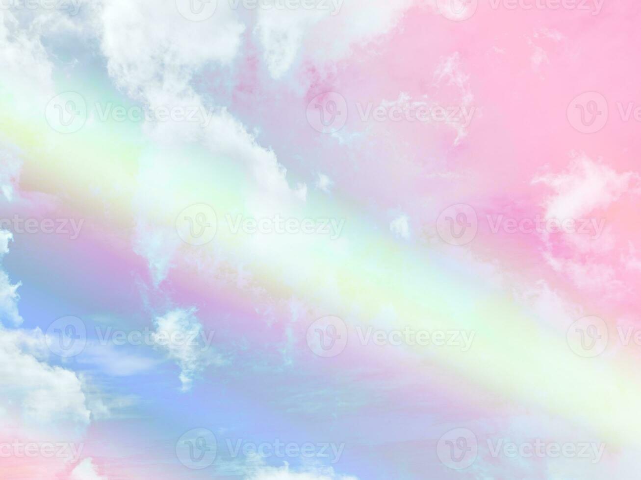 beauty sweet pastel pink yellow colorful with fluffy clouds on sky. multi color rainbow image. abstract fantasy growing light photo