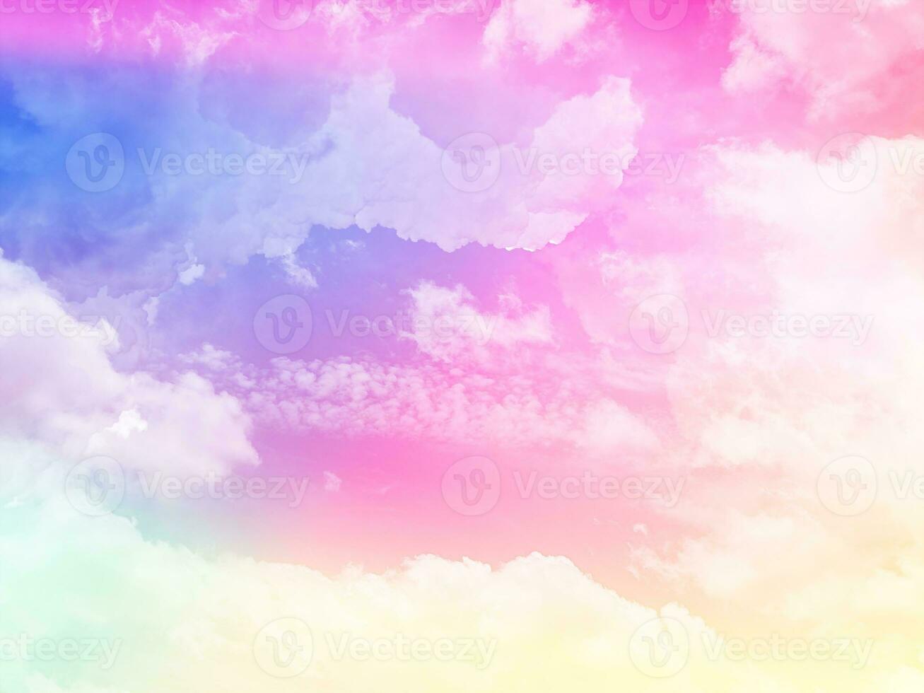beauty sweet pastel pink yellow colorful with fluffy clouds on sky. multi color rainbow image. abstract fantasy growing light photo