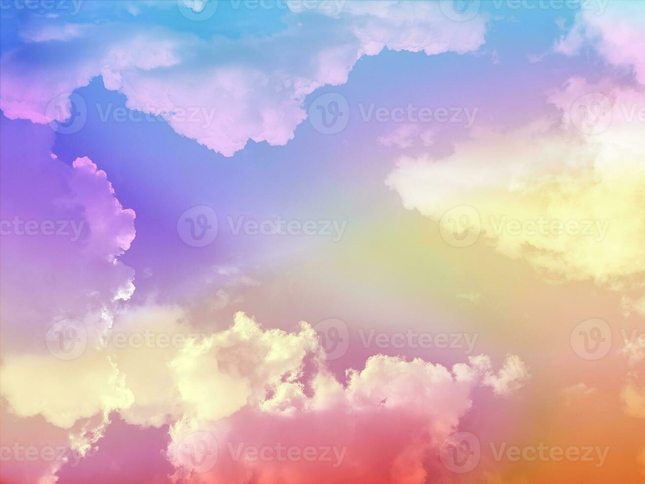 beauty sweet pastel red yellow colorful with fluffy clouds on sky. multi color rainbow image. abstract fantasy growing light photo