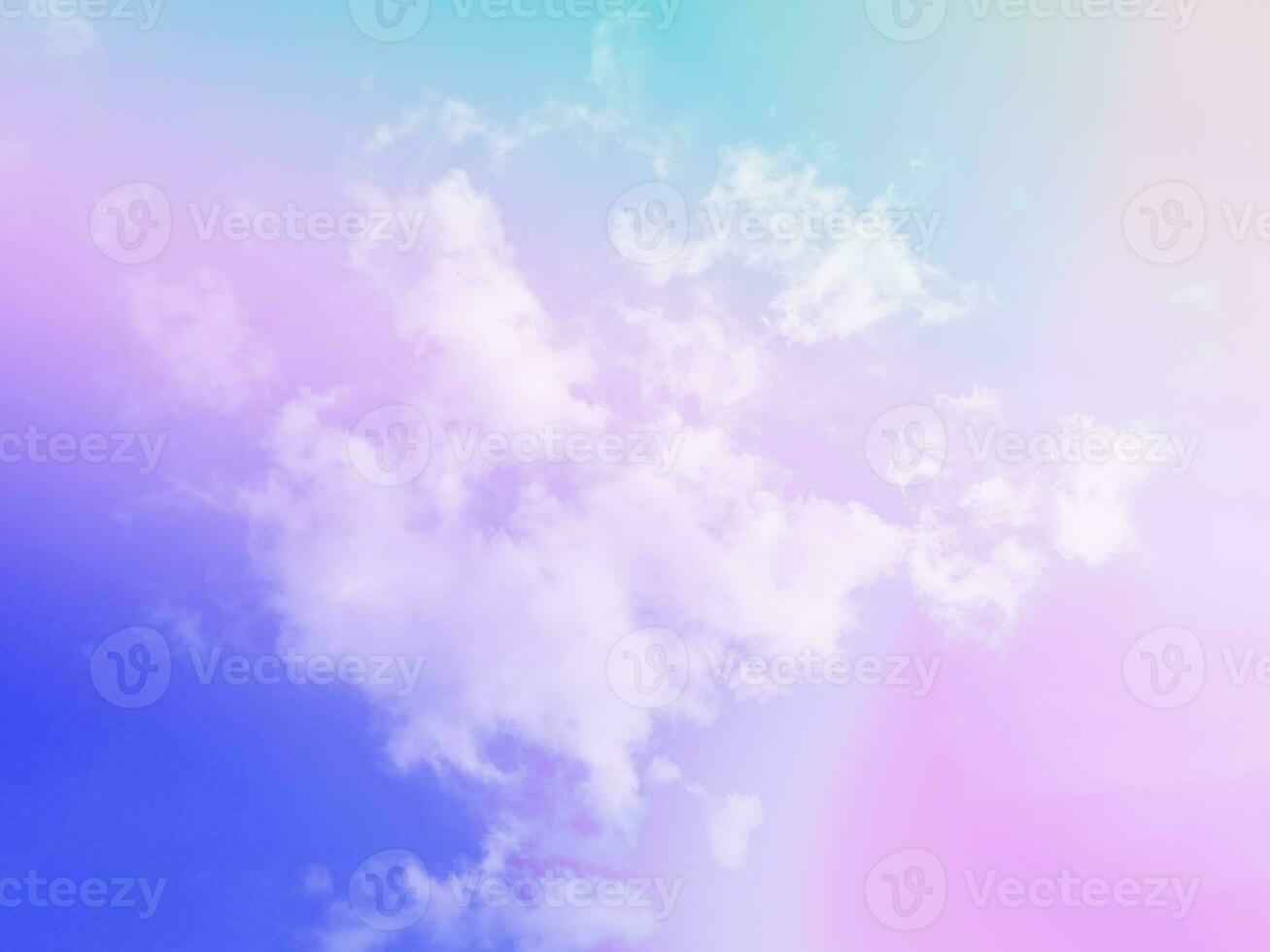 beauty sweet pastel soft blue and violet with fluffy clouds on sky. multi color rainbow image. abstract fantasy growing light photo
