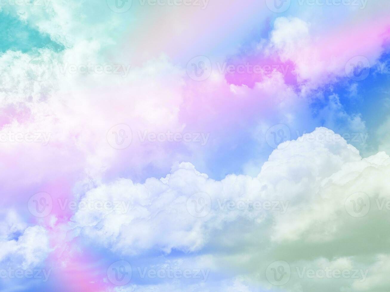 beauty abstract sweet pastel soft violet green with fluffy clouds on sky. multi color rainbow image. fantasy growing light photo