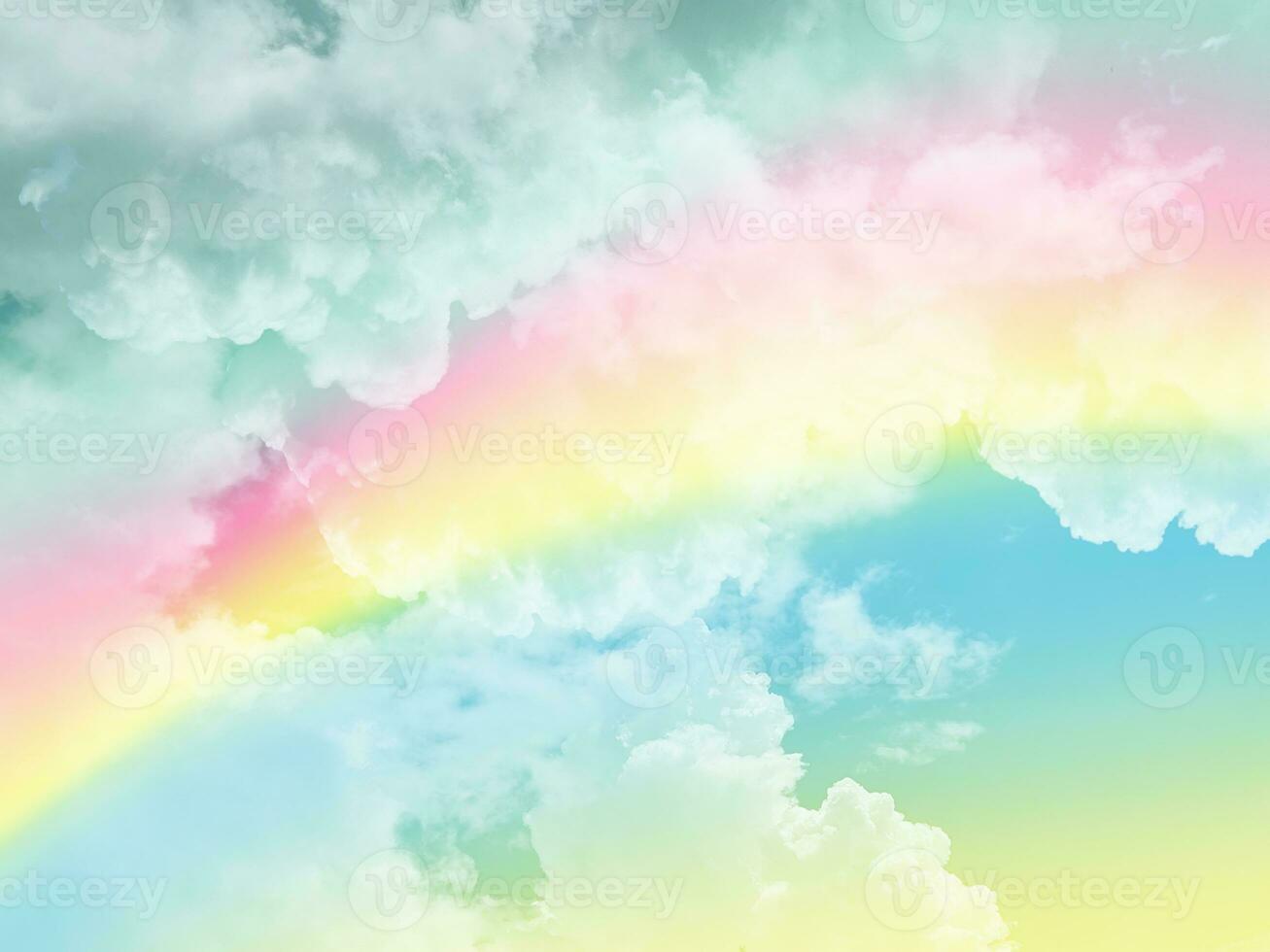 beauty abstract sweet pastel soft green and pink with fluffy clouds on sky. multi color rainbow image. fantasy growing light photo