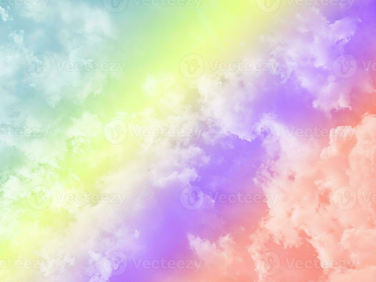 beauty sweet pastel red yellow colorful with fluffy clouds on sky. multi color rainbow image. abstract fantasy growing light photo