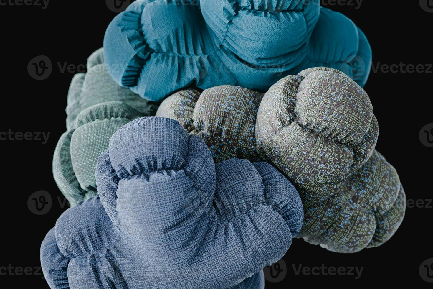 soft bodies with fabric textures collapsing in black background . 3d render photo