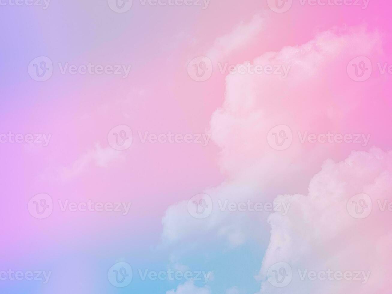 beauty sweet pastel soft pink and violet with fluffy clouds on sky. multi color rainbow image. abstract fantasy growing light photo