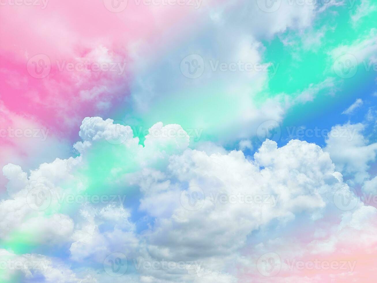 beauty sweet pastel soft red and green with fluffy clouds on sky. multi color rainbow image. abstract fantasy growing light photo