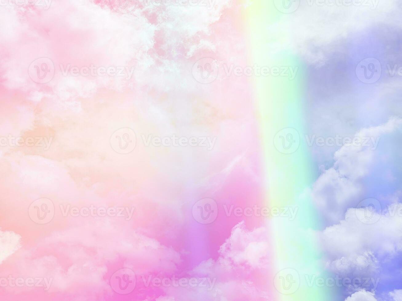 beauty sweet pastel green violet colorful with fluffy clouds on sky. multi color rainbow image. abstract fantasy growing light photo