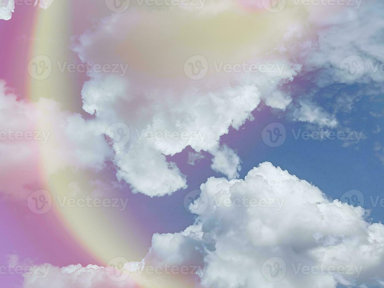 beauty sweet pastel soft yellow and violet with fluffy clouds on sky. multi color rainbow image. abstract fantasy growing light photo