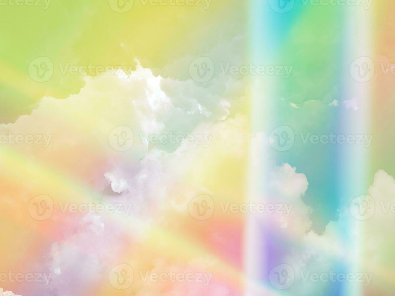 beauty sweet pastel yellow green colorful with fluffy clouds on sky. multi color rainbow image. abstract fantasy growing light photo