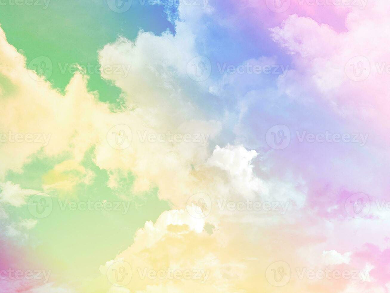 beauty sweet pastel yellow green colorful with fluffy clouds on sky. multi color rainbow image. abstract fantasy growing light photo