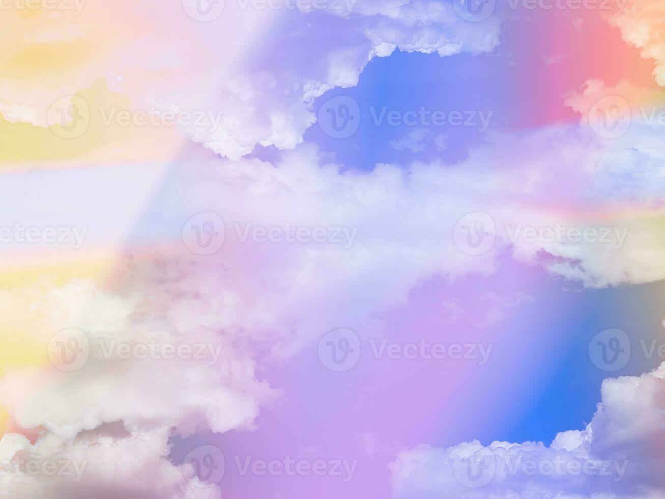beauty sweet pastel pink orange colorful with fluffy clouds on sky. multi color rainbow image. abstract fantasy growing light photo