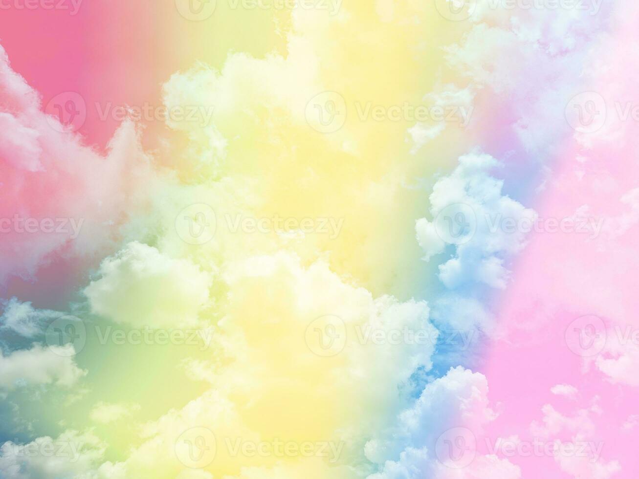 beauty sweet pastel soft red and yellow with fluffy clouds on sky. multi color rainbow image. abstract fantasy growing light photo