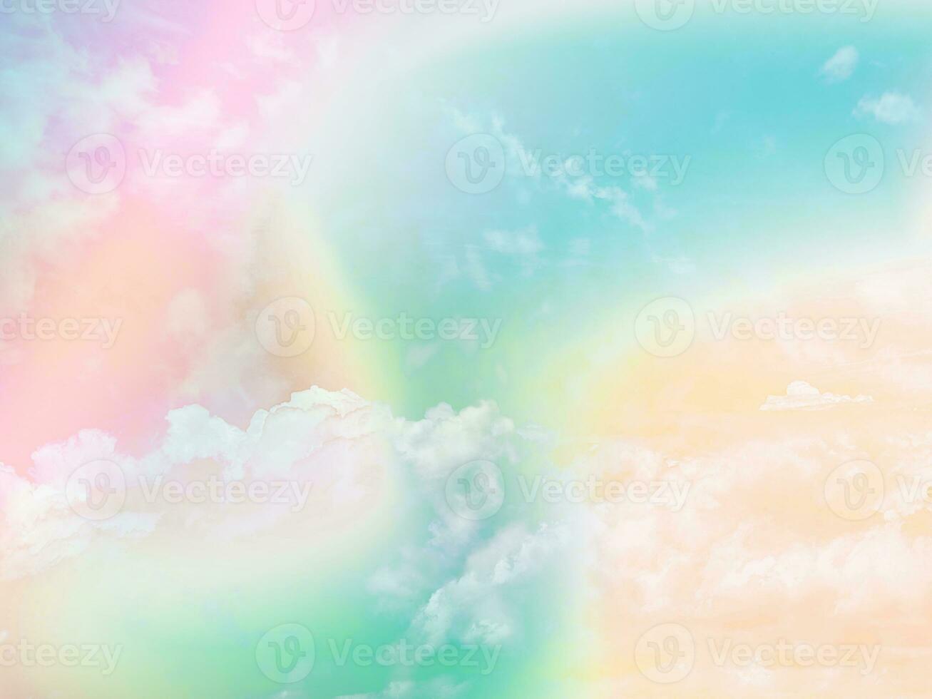 beauty sweet pastel pink green colorful with fluffy clouds on sky. multi color rainbow image. abstract fantasy growing light photo