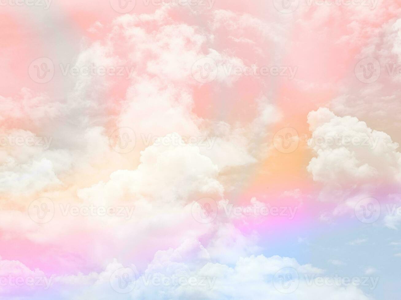 beauty sweet pastel orange pink  colorful with fluffy clouds on sky. multi color rainbow image. abstract fantasy growing light photo