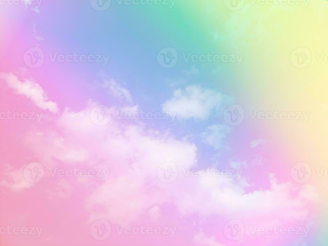 beauty sweet pastel soft green and yellow with fluffy clouds on sky. multi color rainbow image. abstract fantasy growing light photo