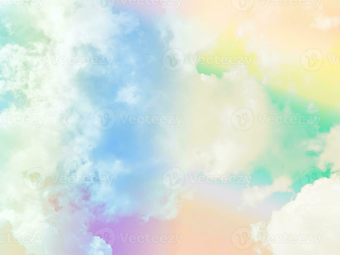 beauty sweet pastel orange green colorful with fluffy clouds on sky. multi color rainbow image. abstract fantasy growing light photo