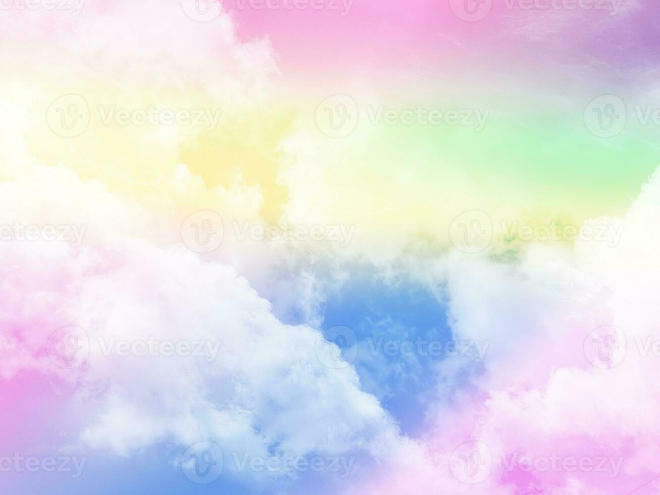 beauty sweet pastel yellow green colorful with fluffy clouds on sky. multi color rainbow image. abstract fantasy growing light photo