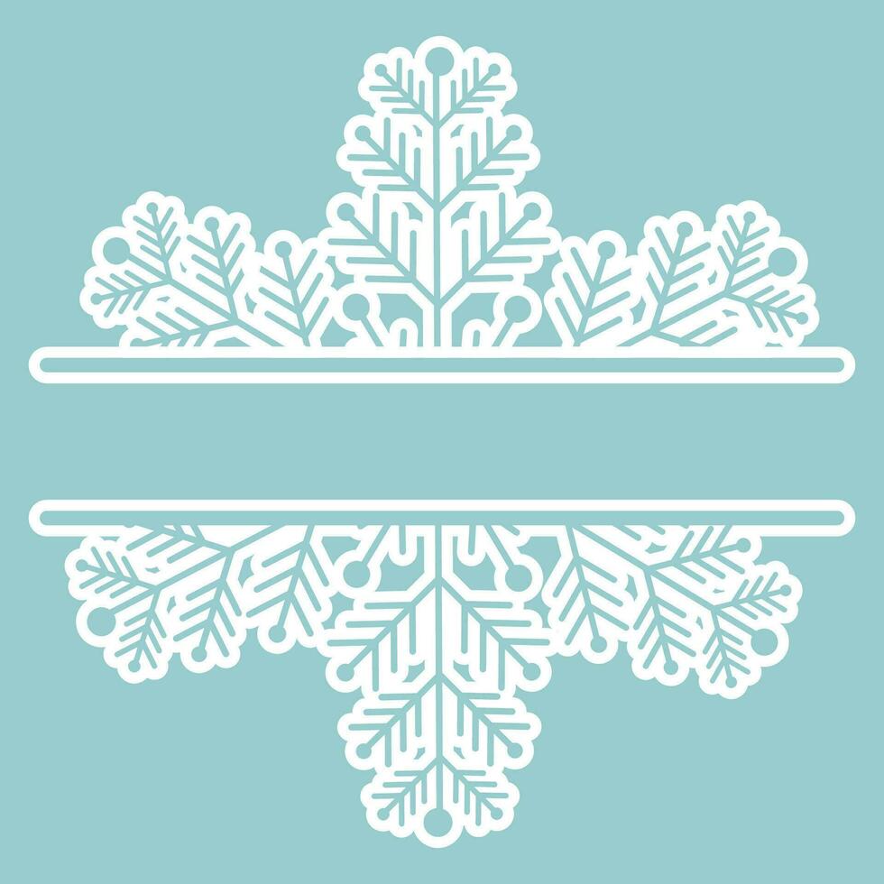 Decoration snowflake frame, monogram for text, cutout, line isolated on background. Christmas holidays, winter symbol, greeting. . Vector illustration