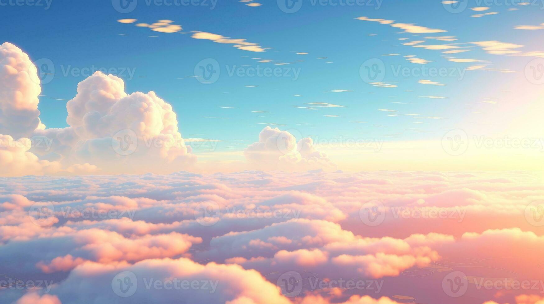 Aerial view White clouds in sky. Top. View from drone. Aerial bird's eye. Aerial top view cloudscape. Sky background, Generative AI illustration photo