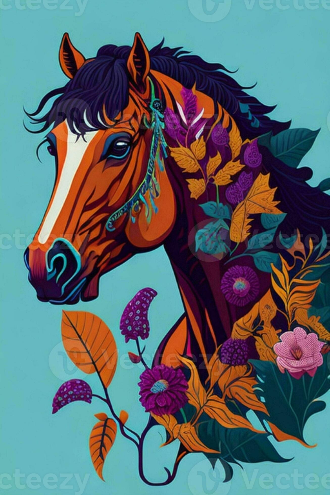 A detailed illustration of a Horse for a t-shirt design, wallpaper and