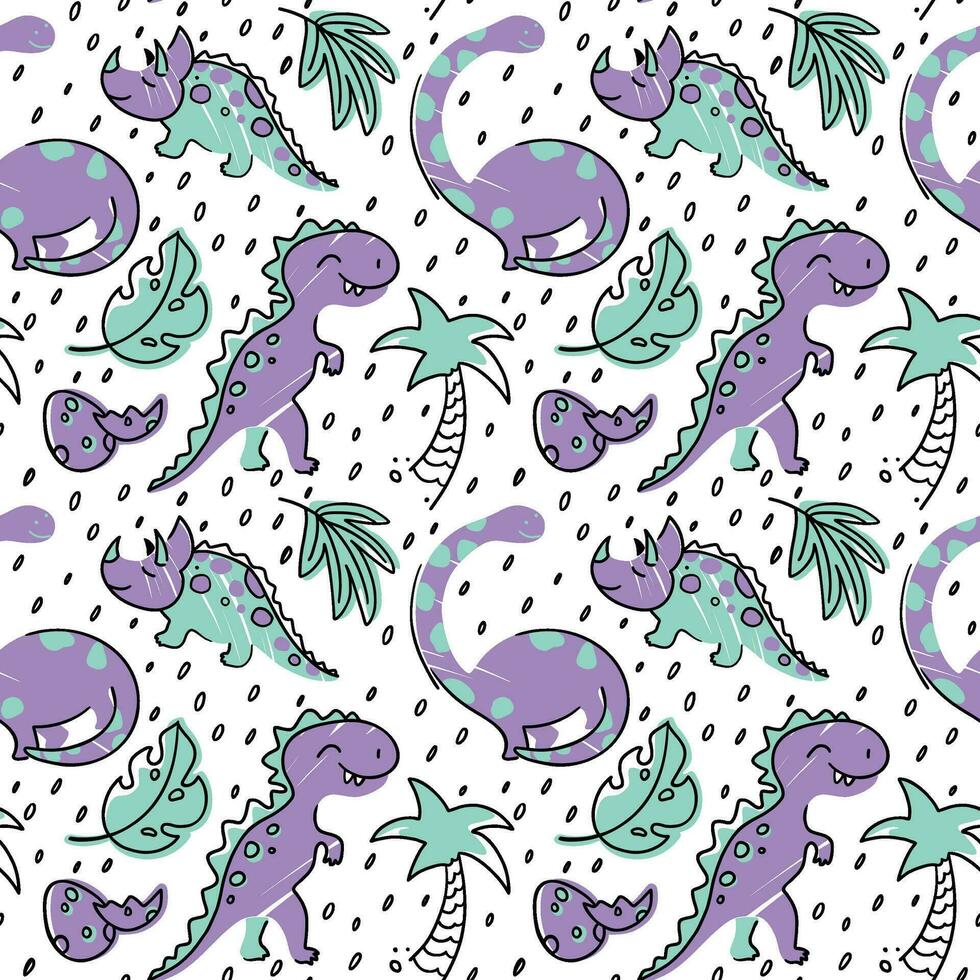 Cute dinosaurs in the forest. Kids print. Seamless pattern. Vector. vector