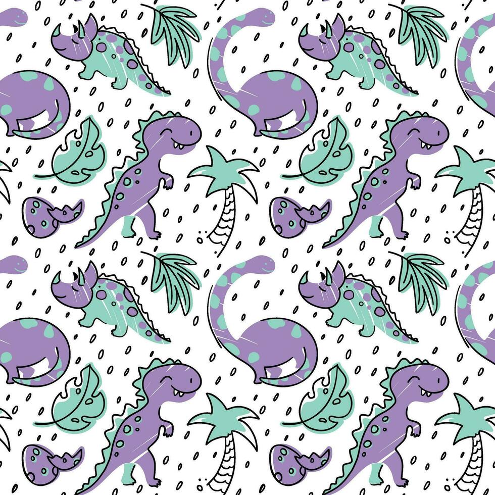 Cute dinosaurs in the forest. Kids print. Seamless pattern. Vector. vector