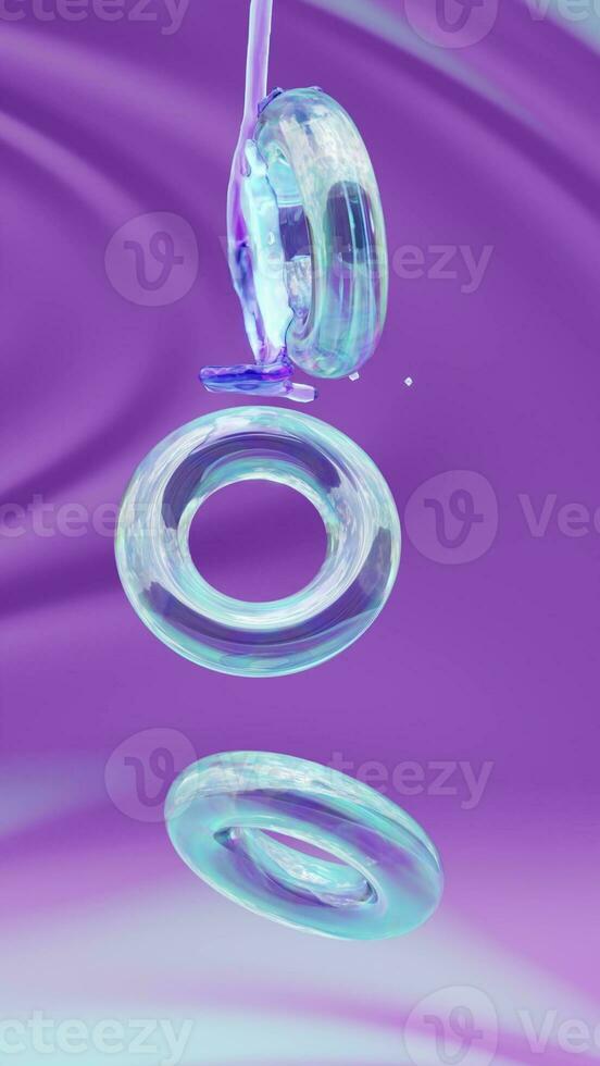 Computer generated 3D of water pouring on spinning transparent rings photo